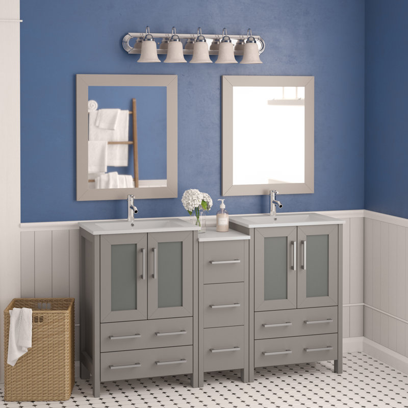 Wade Logan® Karson 60" Double Bathroom Vanity Set with Mirror & Reviews